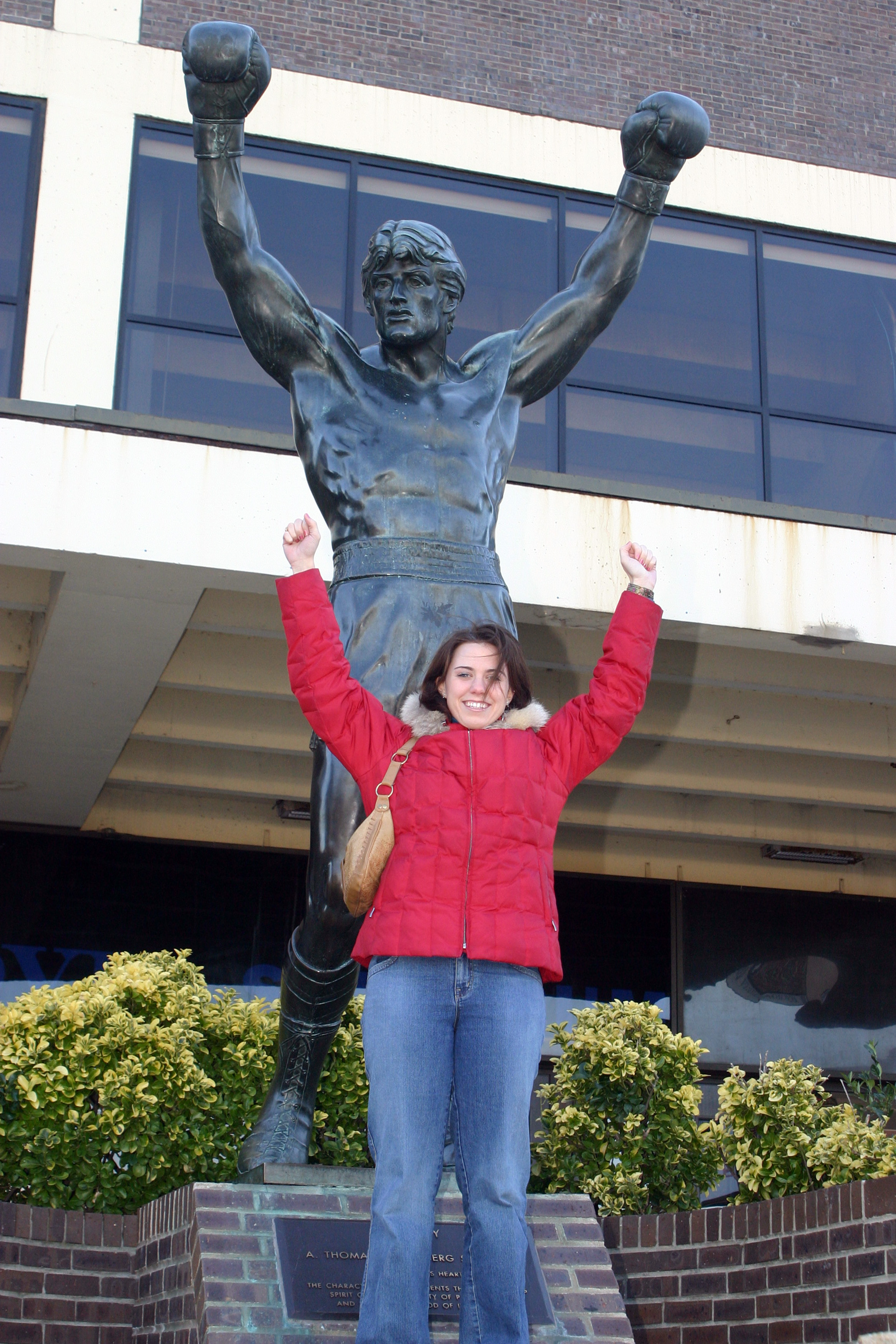 My wife Kristie posing at the Rocky Statue in 2005 when it was still located at the Philadelphia Spectrum